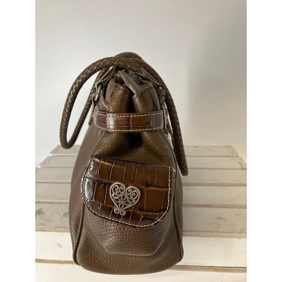 BRIGHTON LARGE BROWN PEBBLED LEATHER BRAIDED SHOULDER BAG - Picture 2 of 16